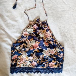 American eagle AE crop lace trim halter top